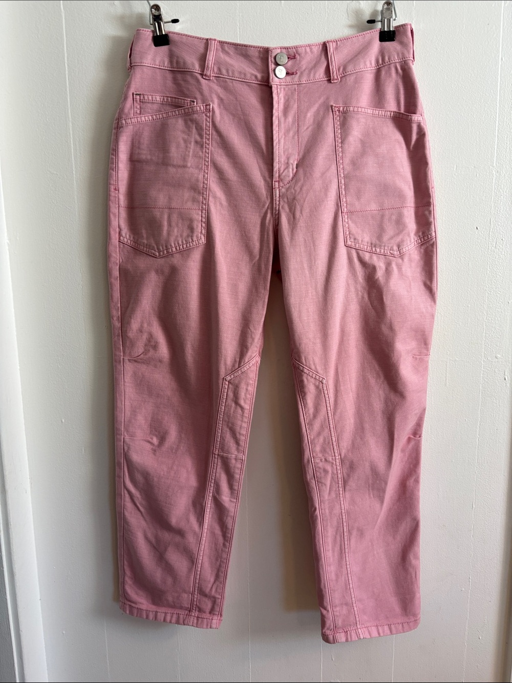Pilcro Women's Pink High-Rise Utility Jeans Barrel Leg size 31 petite